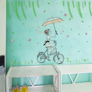 Decal dán tường cô bé mưa