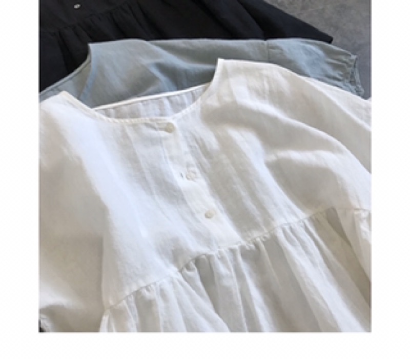 Áo Kiểu Chất Liệu Vải Cotton Linen Dáng Rộng Tay Lửng Xinh Xắn Cho Nữ