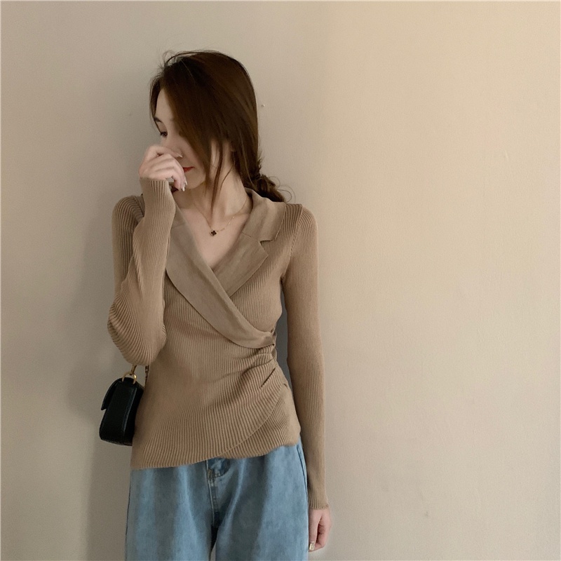 Áo len Pure Cube tay dài cổ bẻ chữ V phong cách thời trang cho nữ