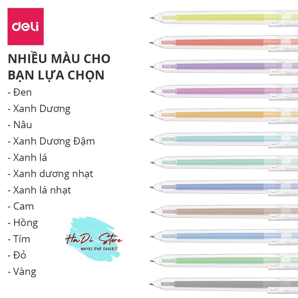 Bút bi bấm mực gel nhiều màu nét 0.5mm DELI nhanh khô viết trơn tru đều màu