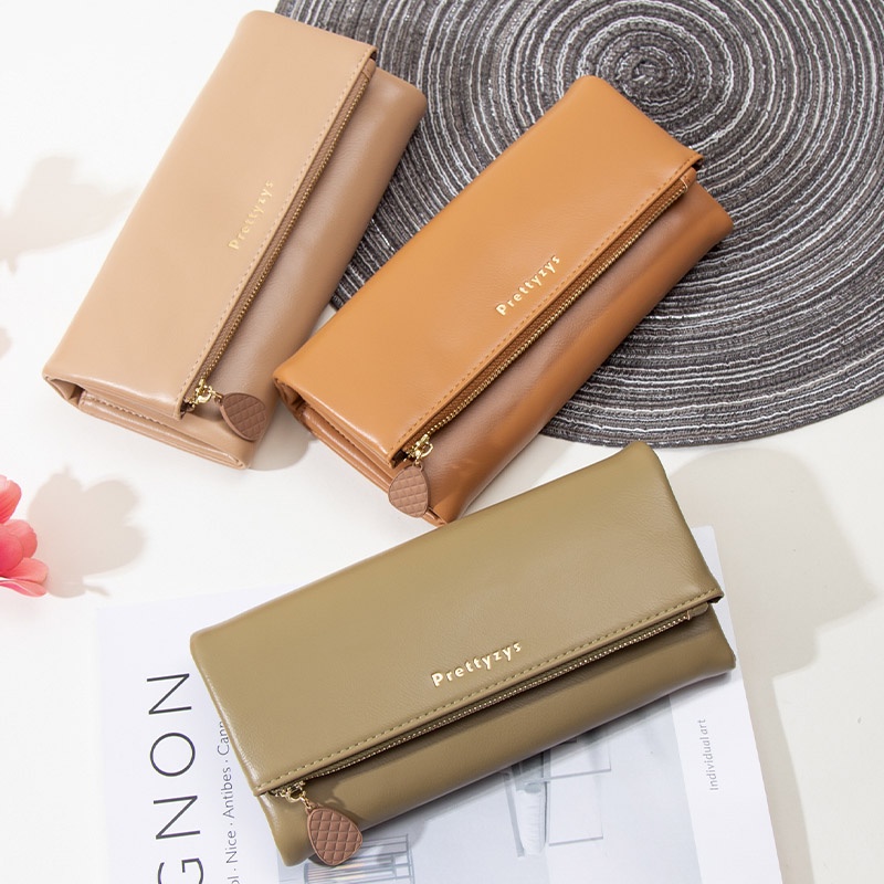 Ví Da PU Dáng Dài Phối Khoá Kéo Tiện Dụng Cho Nữ
