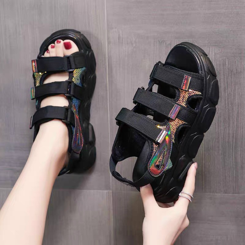 GIÀY ĐẾ XUỒNG NỮ - SANDAL DÁN XÉ ĐÍNH KIM SA B-2