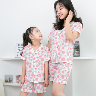 Bộ ngủ Pijama áo cộc quần đùi mẹ và bé họa tiết trái cây