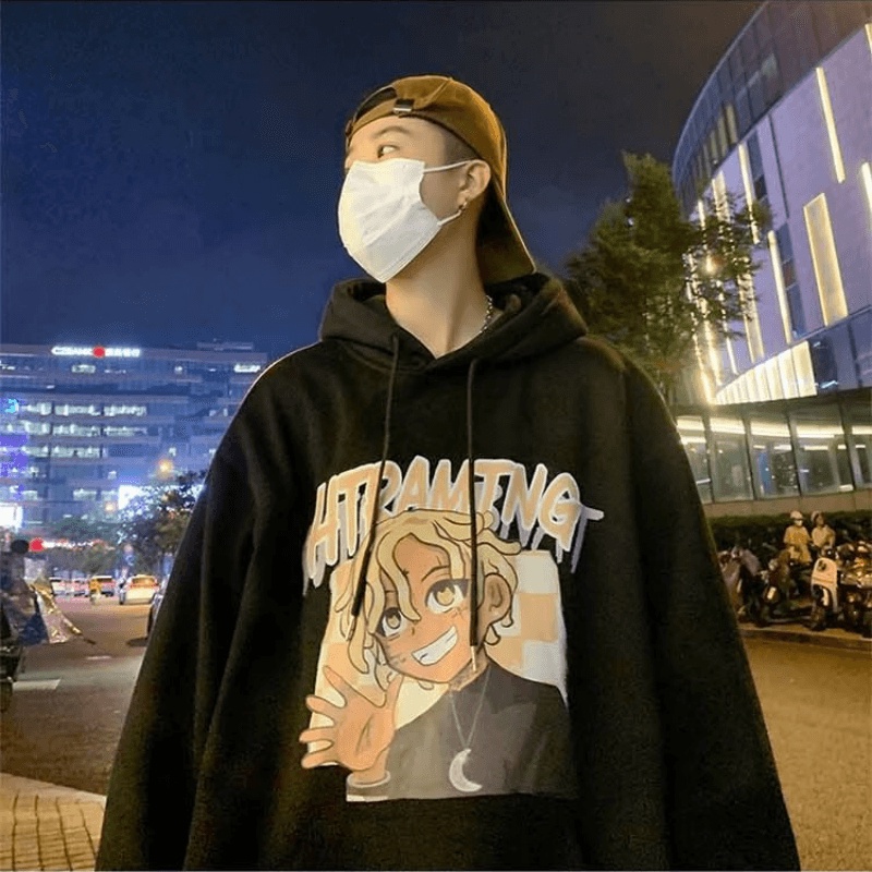 Áo hoodie Dáng Rộng In Họa Tiết Hoạt Hình Phong Cách Hip Hop Hàn Quốc Chất Lượng Cao Thời Trang Cho Nam Và Nữ