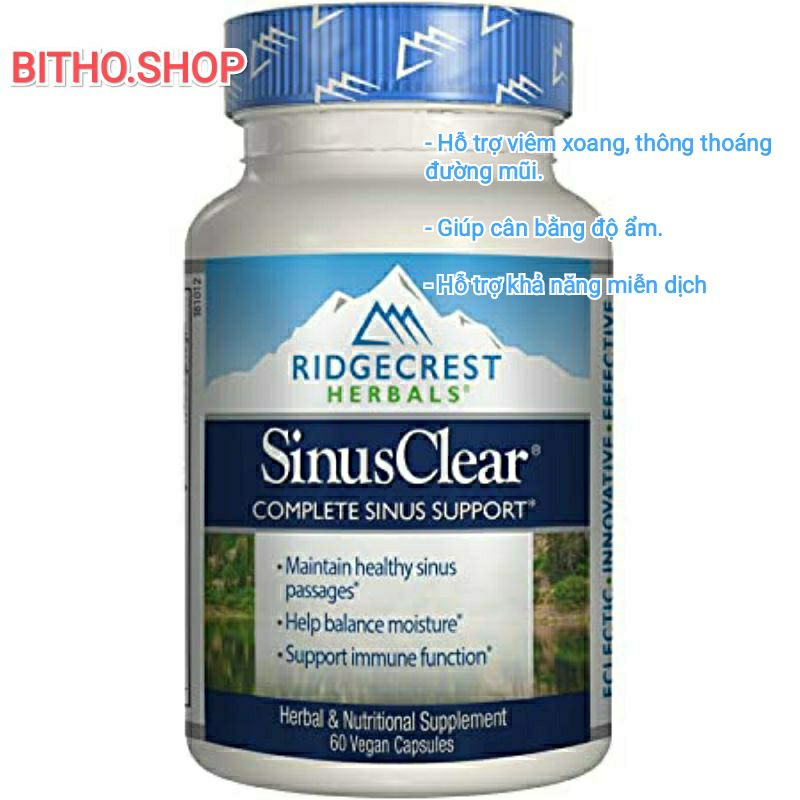 [ Date 8/2025] Viên uống hỗ trợ viêm xoang , nghẹt mũi Sinus Clear của RIDGECREST HERBALS 60 viên