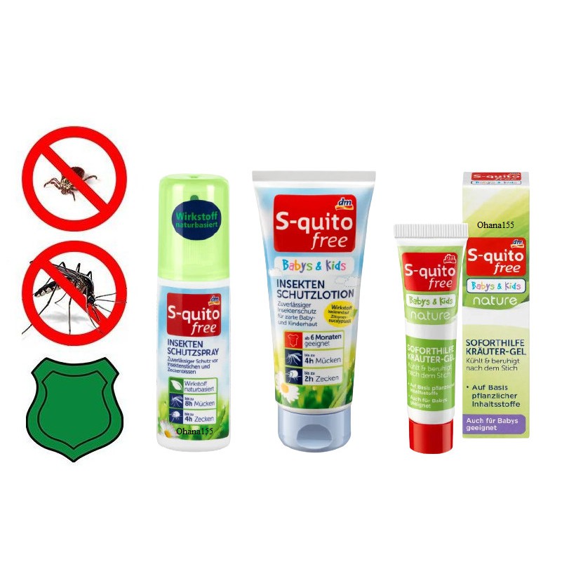 Xịt, Kem chống muỗi và côn trùng S-quito Free – Squito Đức