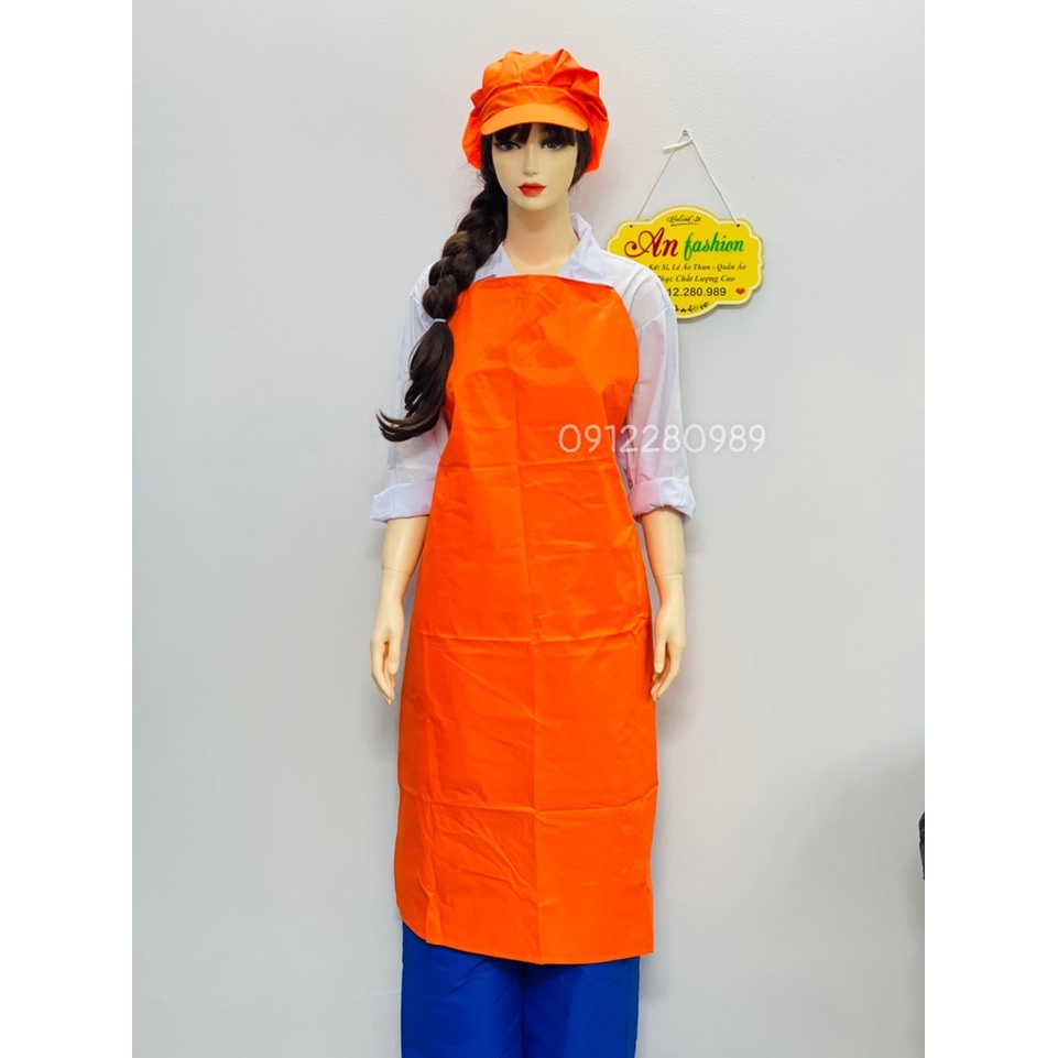 Tạp dề yếm chống thấm nước màu cam, tạp dề thủy sản _ Hình chụp thật