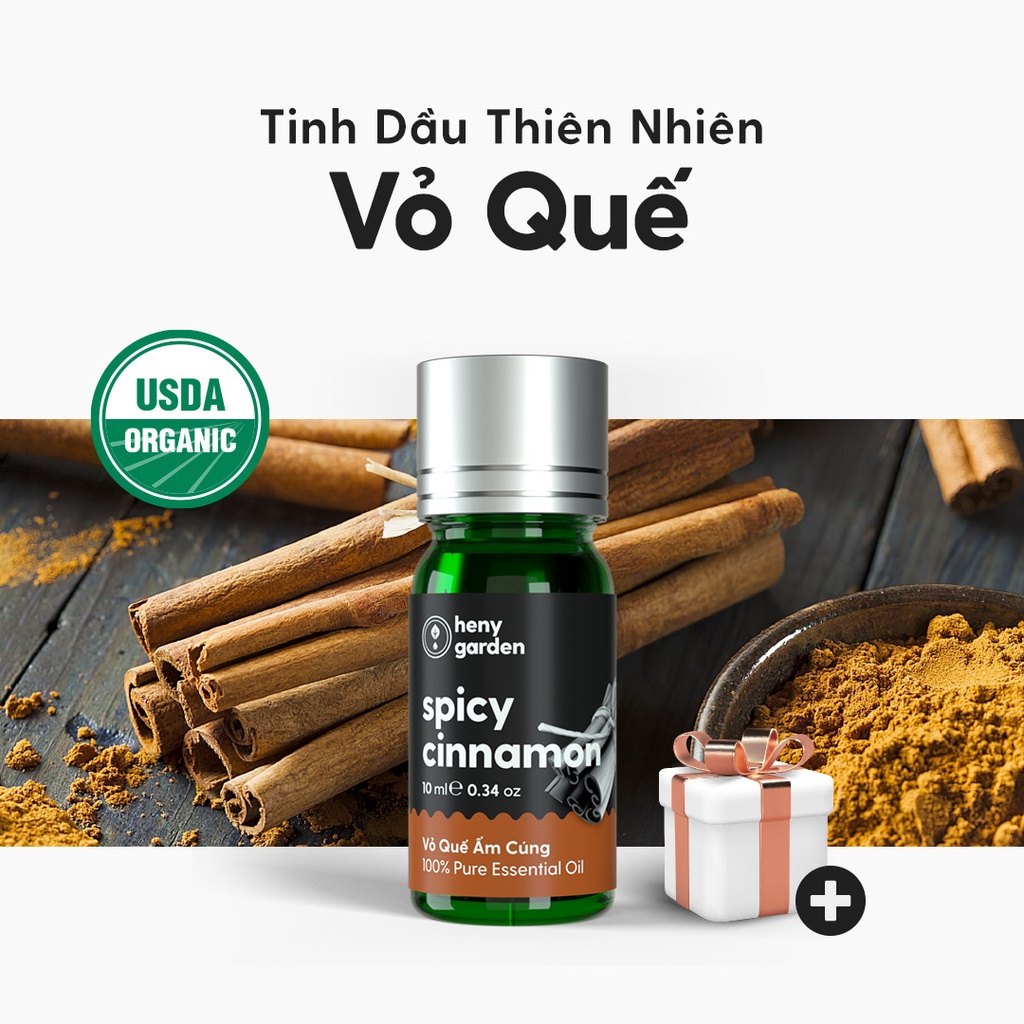 Tinh Dầu Quế Organic Nguyên Chất Đậm Đặc Xông Thơm Phòng, Làm Nến Thơm Thiên Nhiên, Giúp Dễ Ngủ Heny Garden 10mL