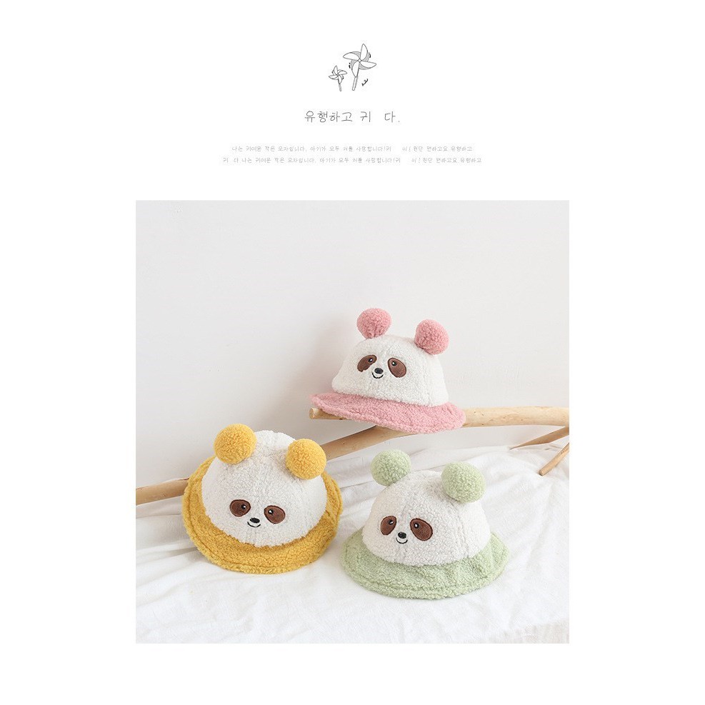 Nón Tai Bèo Gấu Trúc Siêu Cute Cho Bé Từ 8 Tháng - 3 Tuổi Chất Vải Len Lông Xù Ám Áp Vòng Đầu 47-49cm