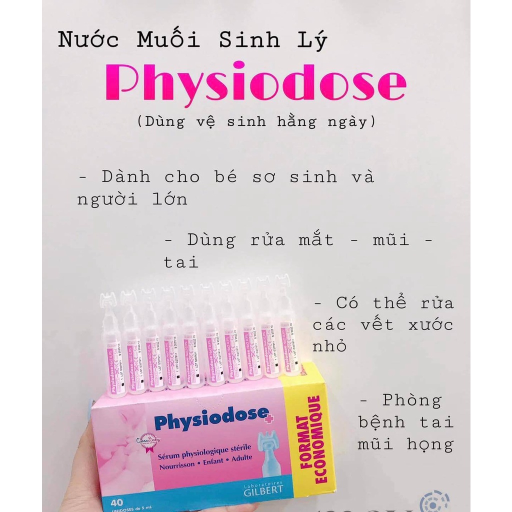 Nước Muối Sinh Lý Vệ Sinh Mũi Mắt Pháp Physiodose Tép Hồng 5ml