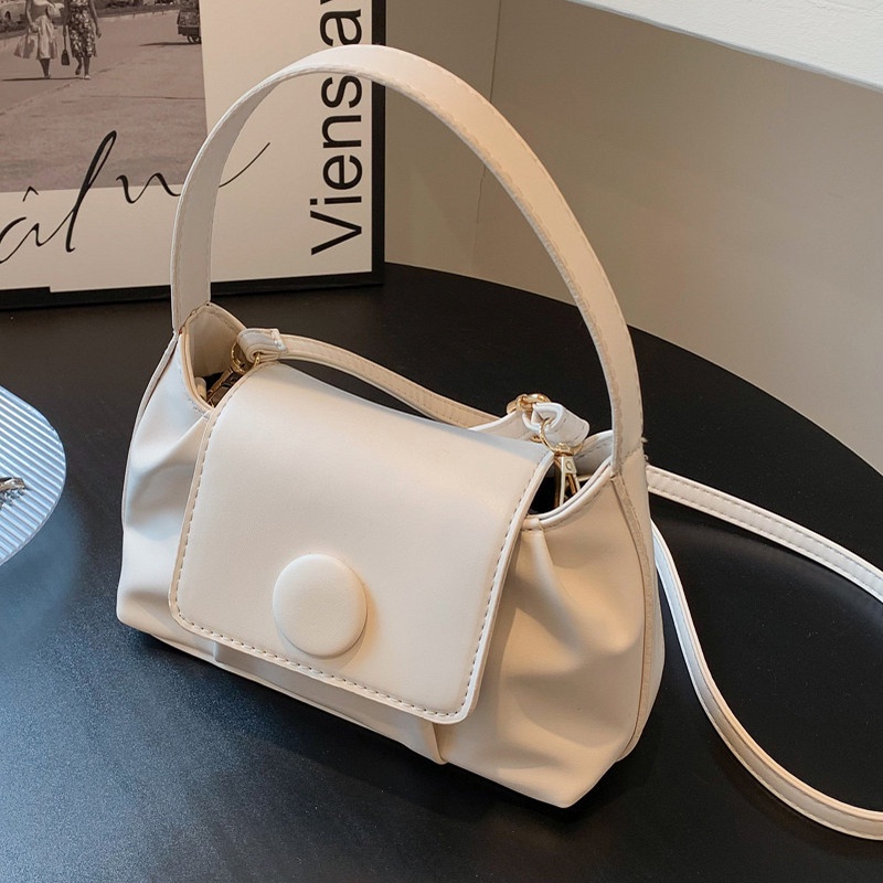 IELGY Túi Đeo Vai Bằng Da PU Màu Trơn Phong Cách Pháp Thời Trang Cho Nữ