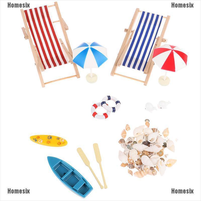 [HoMSI] 18Pcs 1:12 Dollhouse Miniature Deck Chair Beach Umbrella Boat Shell Kits Decor SUU