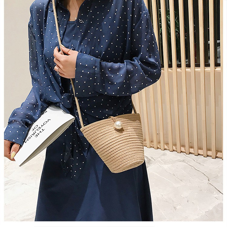 Túi Cói Cotton Đi Biển Phối Hạt Cườm Xinh