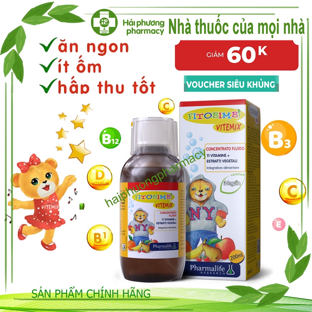 Fitobimbi Vitemix, bổ sung các vitamin, calci và khoáng chất cho bé. Siro phát triển toàn diện cho trẻ (Chai 200ml)
