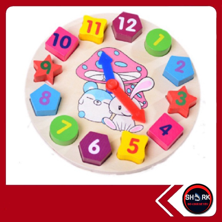 Đồ chơi đồng hồ gỗ mẫu thỏ, hươu, cánh cụt cho bé học cách xem giờ làm quen con số màu sắc