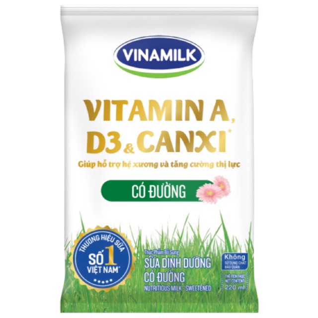 SỮA VINAMILK CÓ ĐƯỜNG/ KHÔNG ĐƯỜNG/ DÂU/ SOCOLA TÚI 220ML