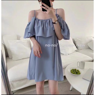 Váy trễ vai 2 dây trơn bèo ( tặng scrunchies)