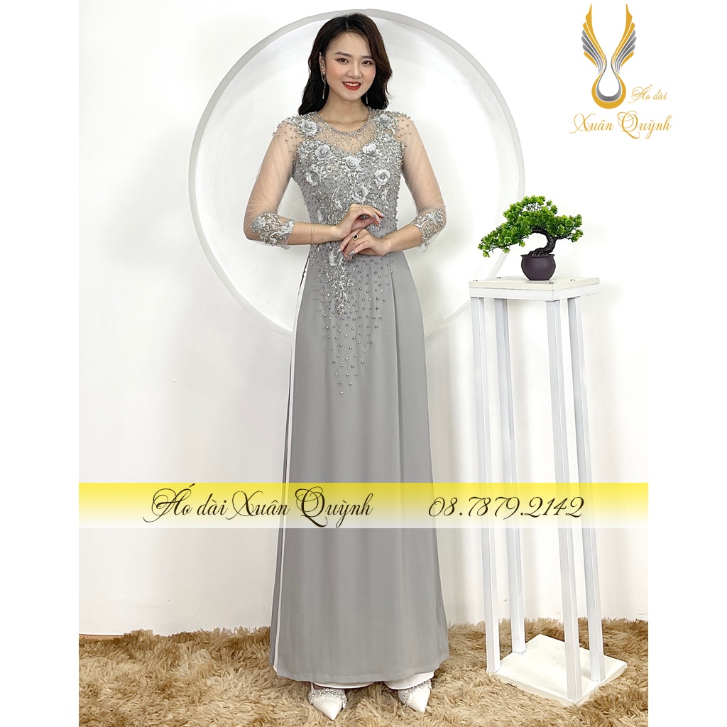 Áo Dài Sui Gia Màu Ghi Đám Cưới Đám Hỏi, Sang Trọng Duyên Dáng M03 - Áo Dài Xuân Quỳnh