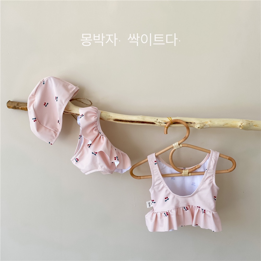 Bộ Đồ Bơi 3 Món Màu Hồng Xinh Xắn Cho Bé Gái 0-2 Tuổi