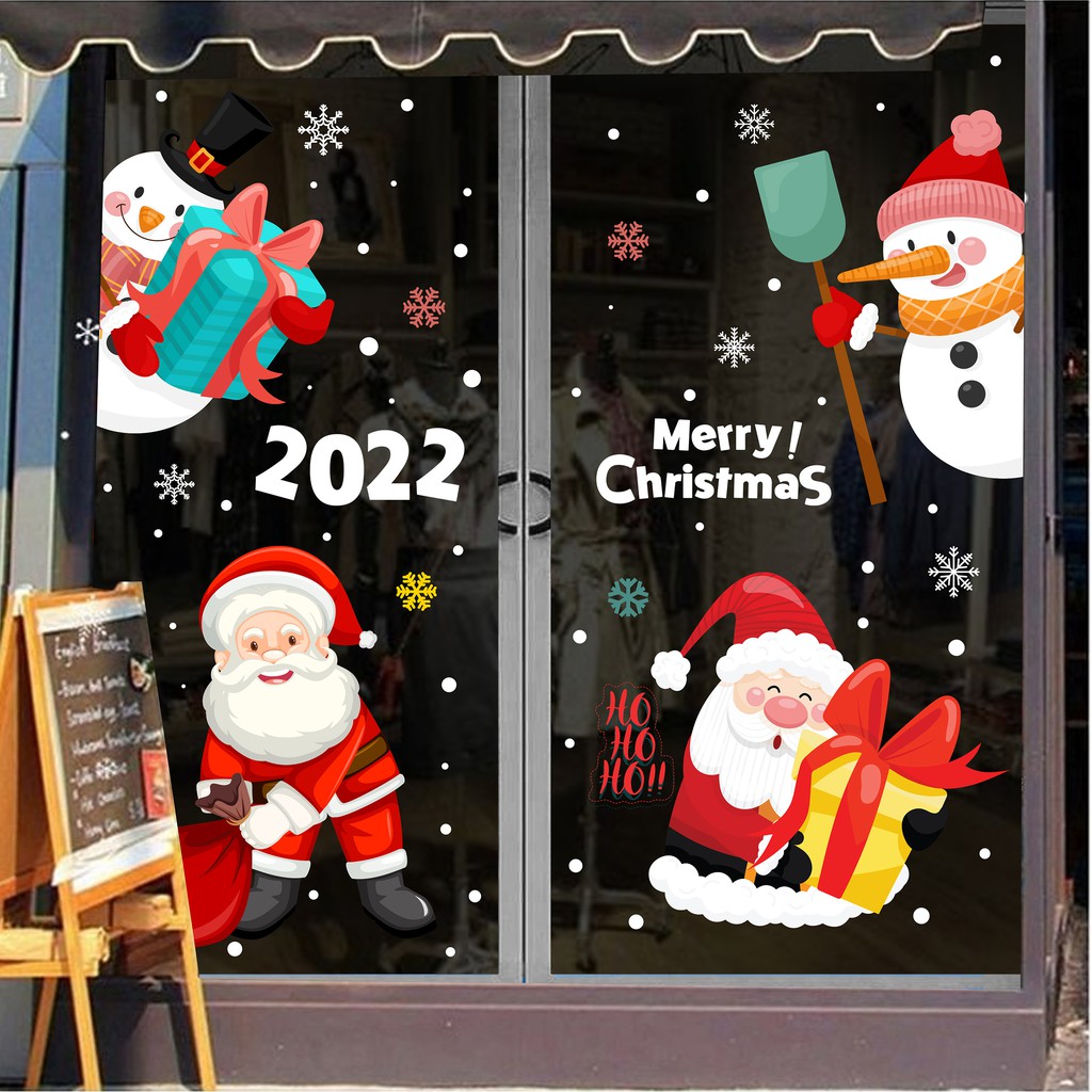 Decal Dán Cửa Kính Tranh Trí Noel 2021 - Giấy Dán Trang Trí Cửa Hàng Cắt Sẵn Từng Hình Mã NE01