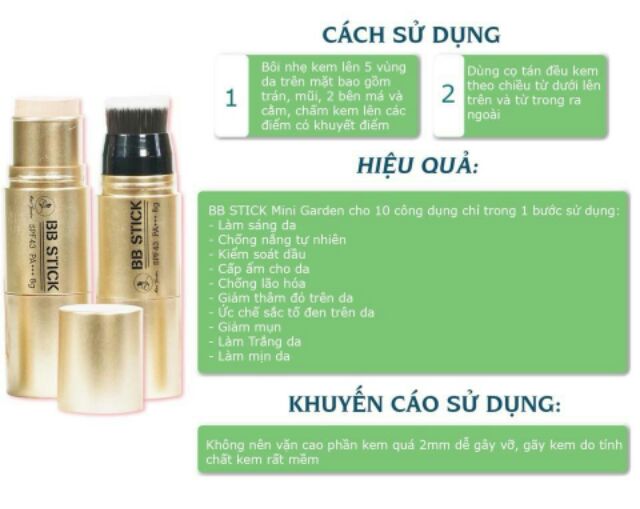 BB STICK SPF43PA+++ -PHẤN NỀN TRANG ĐIỂM DẠNG THỎI CAO CẤP 8G GIÁ BÁN 315K