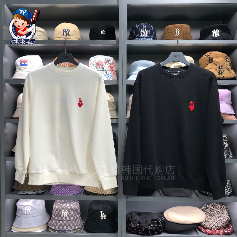 Mới NY Áo thun tay dài in hình trái tim tiêu chuẩn Hàn Quốc cho nam và nữ