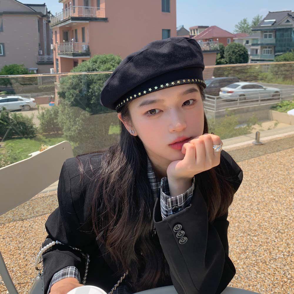 IVORY Mũ Beret Họa Tiết Ngôi Sao Phong Cách Retro Cho Nữ