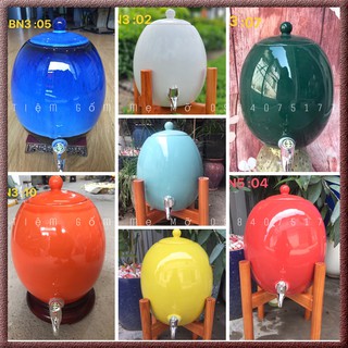 Bình đựng nước sứ vòi inox dung tích 5L - gốm sứ Bát Tràng