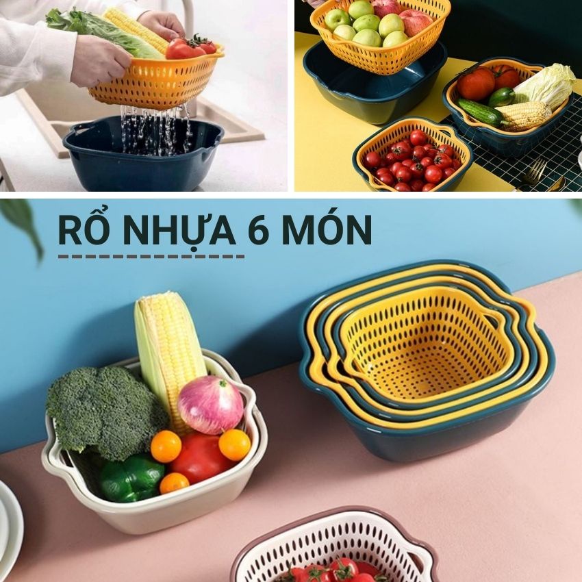 Bộ thau rổ nhựa 6 món đa năng đựng rửa thực phẩm chất liệu nhựa PP siêu dai an toàn bền bỉ chịu nhiệt tốt Angola
