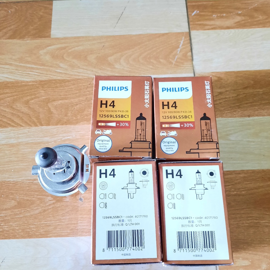 Bóng đèn pha xe máy, xe tải, xe con, bóng Halogen chân H4 12, 24v. Loại tăng cường sáng +30%, hàng Philip
