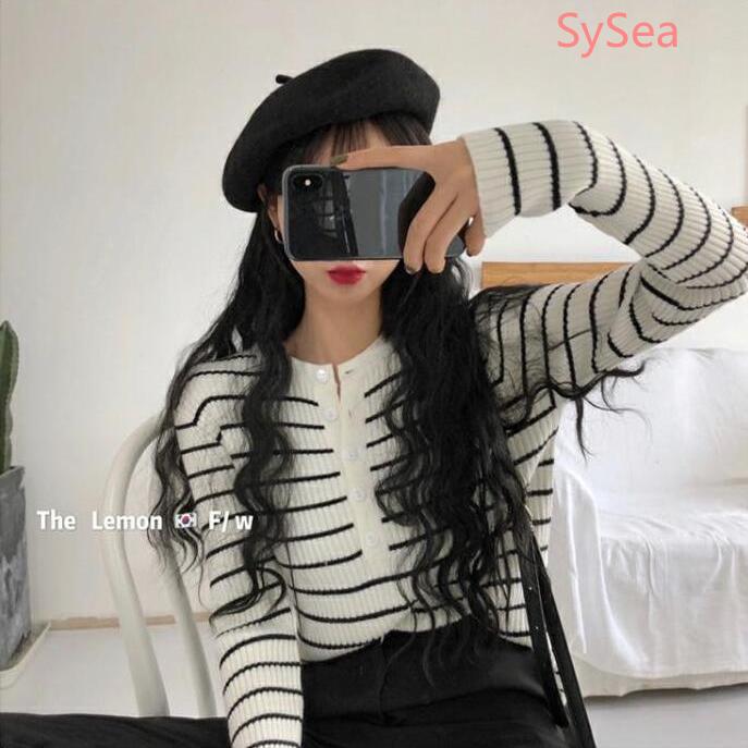 Áo Dệt Kim Tay Dài Hoạ Tiết Kẻ Sọc Thời Trang Mùa Thu