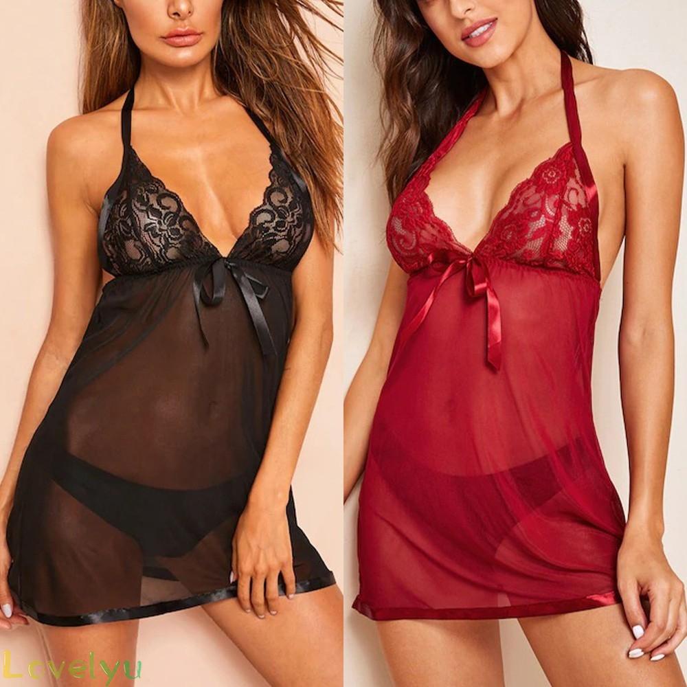 Đầm ngủ hai dây màu đen/đỏ chất liệu 100% phối ren chất lượng cao cho nữ
 | BigBuy360 - bigbuy360.vn