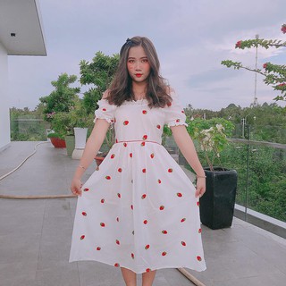 [KÈM ẢNH THẬT] Đầm maxi thêu trái dâu