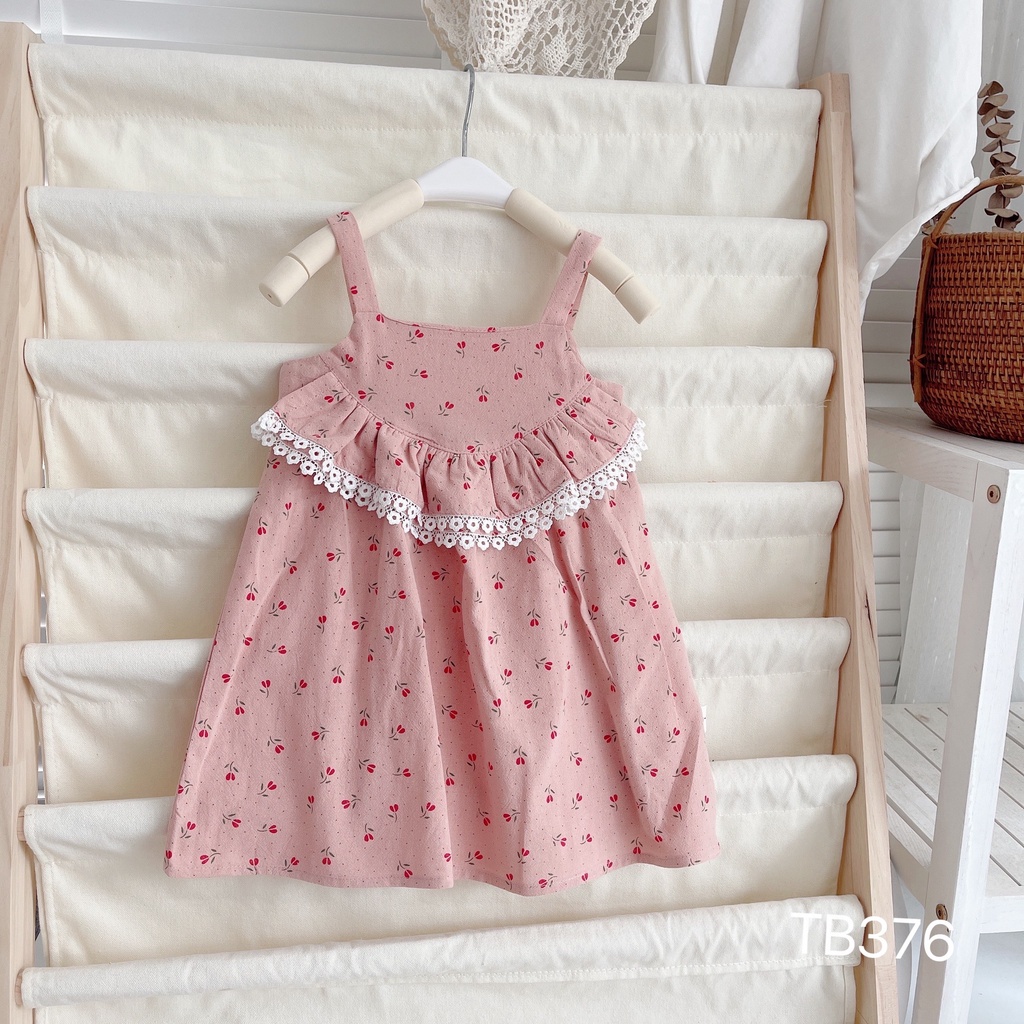 Váy 2 dây hoa nhí xinh yêu cho bé gái dáng xòe chất thô cotton mềm mát, size 8 - 23 kg