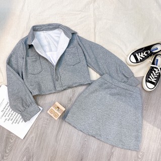 (HÀNG CÓ SẴN)SET KHOÁC CROP + CHÂN VÁY FORM A 💋