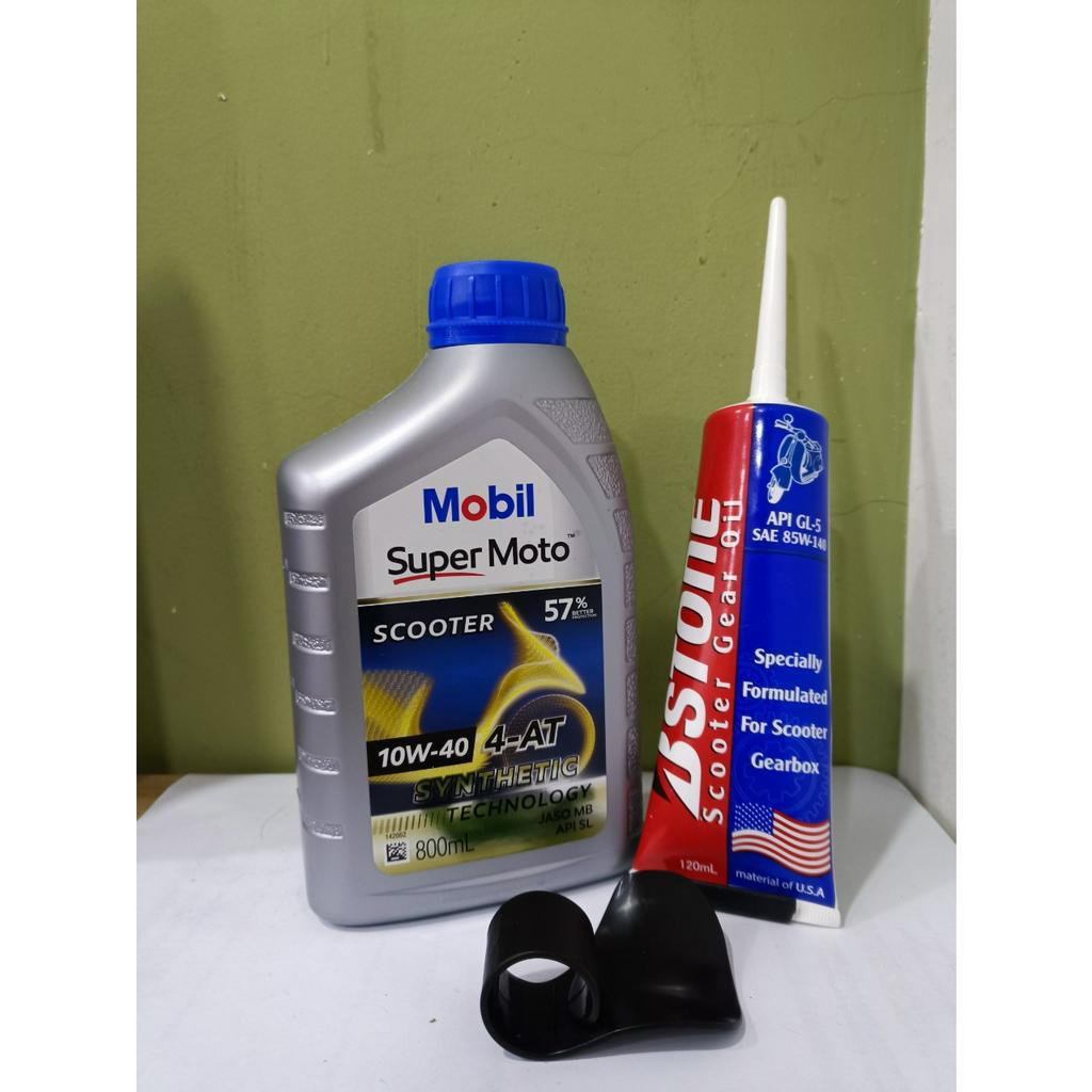 (KM Tặng Miếng Trợ Lực Tay Ga) Combo Dầu Nhớt Tay Ga Mobil Scooter 10w40 800ml (0.8L) + Nhớt Lap Bstone Gear 120ml