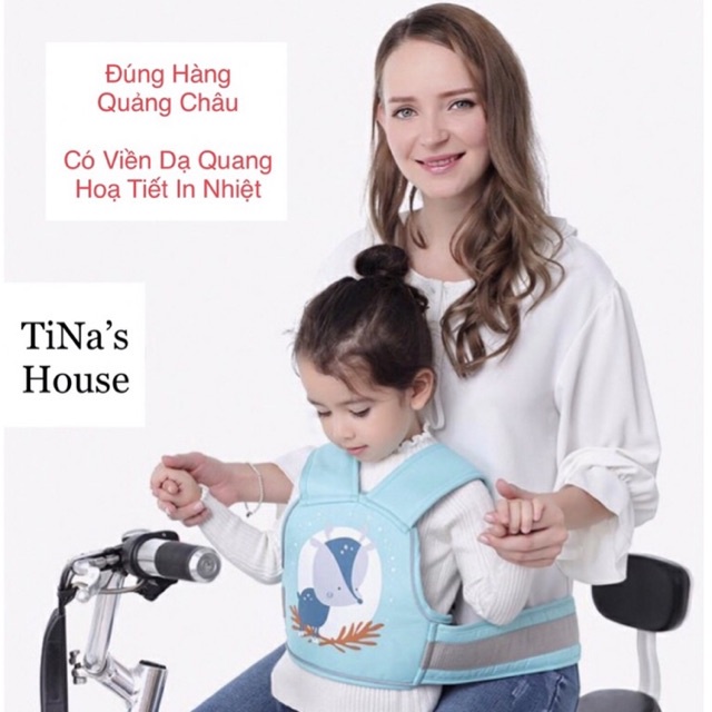 Dây đai yếm bảo hộ có khoá an toàn đi xe máy cho bé ngồi trước sau họa tiết hoạt hình dễ thương - TiNa’s House