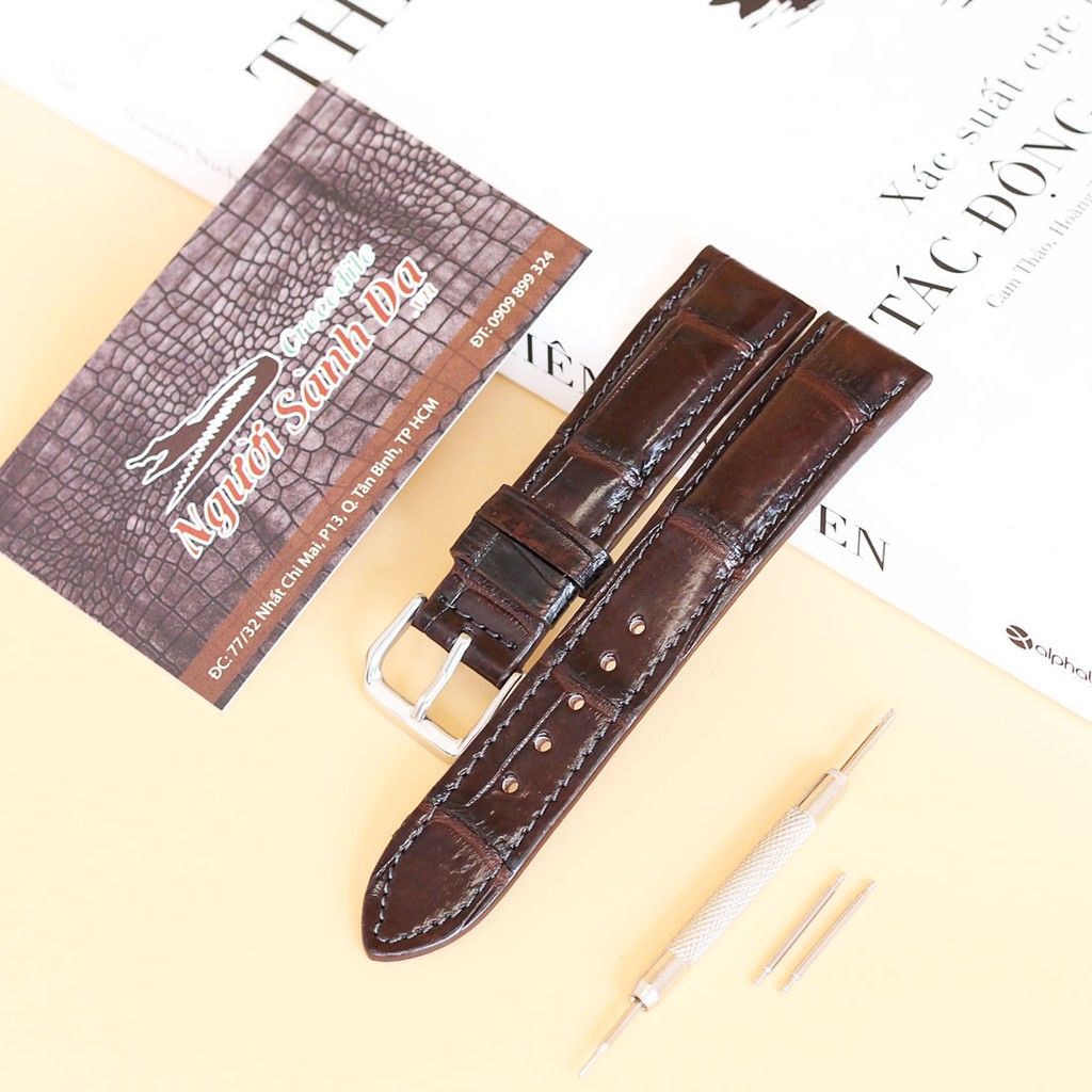 Dây đồng hồ da cá sấu da bụng, Dây đồng hồ da cá sấu thật Người Sành Da - Tặng kèm tool, chốt tháo lắp đồng hồ