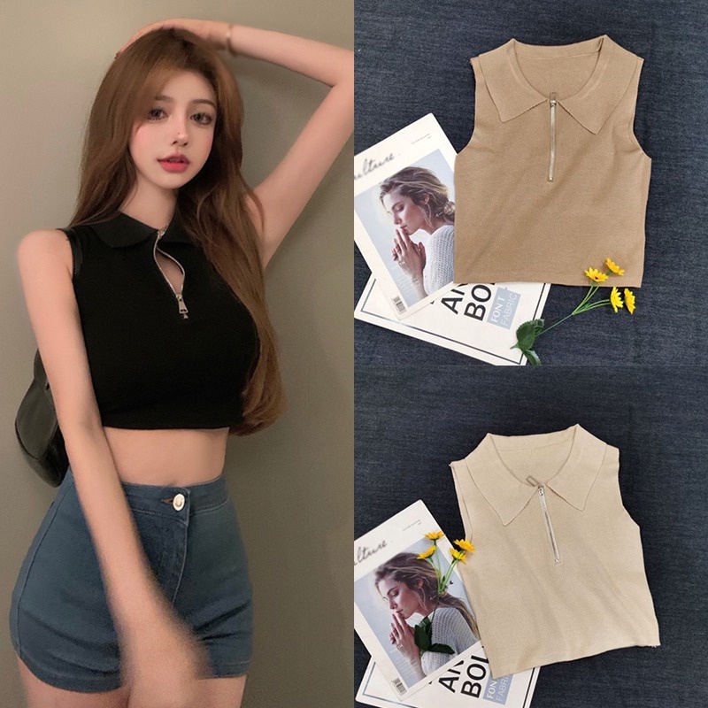 Áo Sweater Không Tay Phối Khóa Kéo Phía Trước Thời Trang Cho Nữ