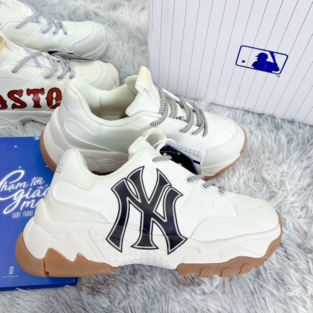 Giày_MLB NY, Giày Sneaker NY Đế Nâu Da Bò Cao Cấp Đế Cao Tăng Chiều Cao Full Box Bill