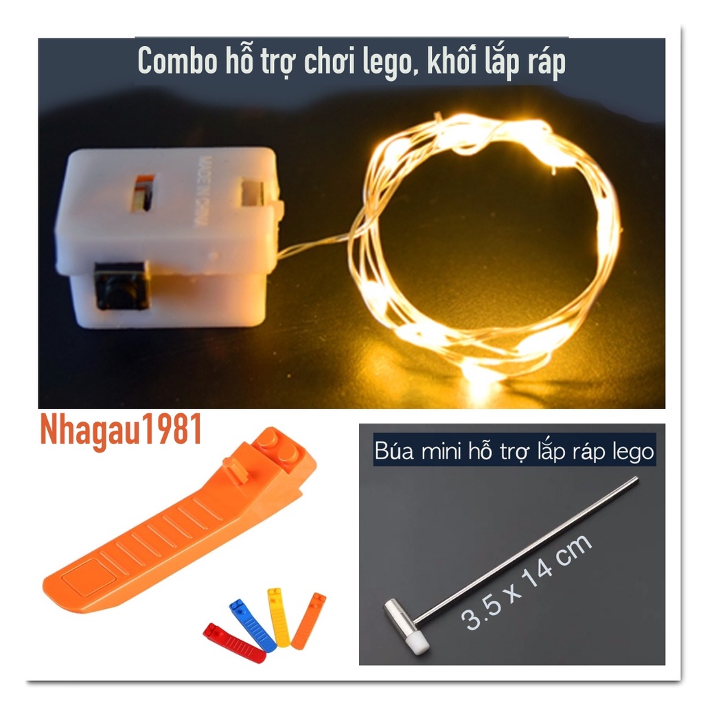 Combo Phụ Kiện Hỗ Trợ Chơi Lego Búa Inox Dây Đèn Led Thanh Gỡ Lego Shop NHAGAU1981