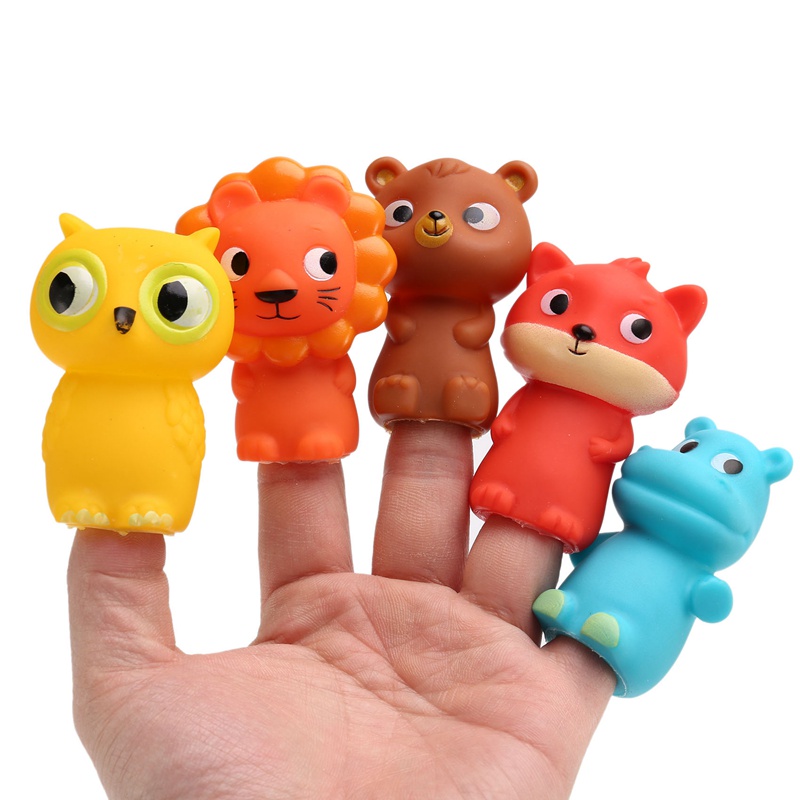 Finger Puppets for Children and Babies 5 Farm Animals BPA PVC Bath Toys Hand Puppets Doll Set Early Eductional Toy