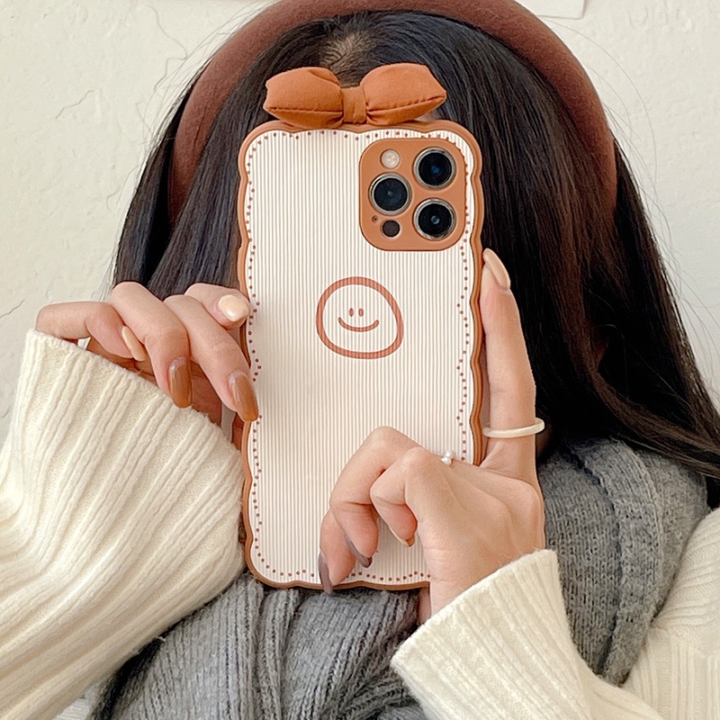 Ốp điện thoại da cừu mẫu mặt cười nơ cho iPhone 13Pro Max 13Pro 13 12ProMax 12Pro 12 11 Pro Max IX Xs Max XR 7 8 Plus | BigBuy360 - bigbuy360.vn