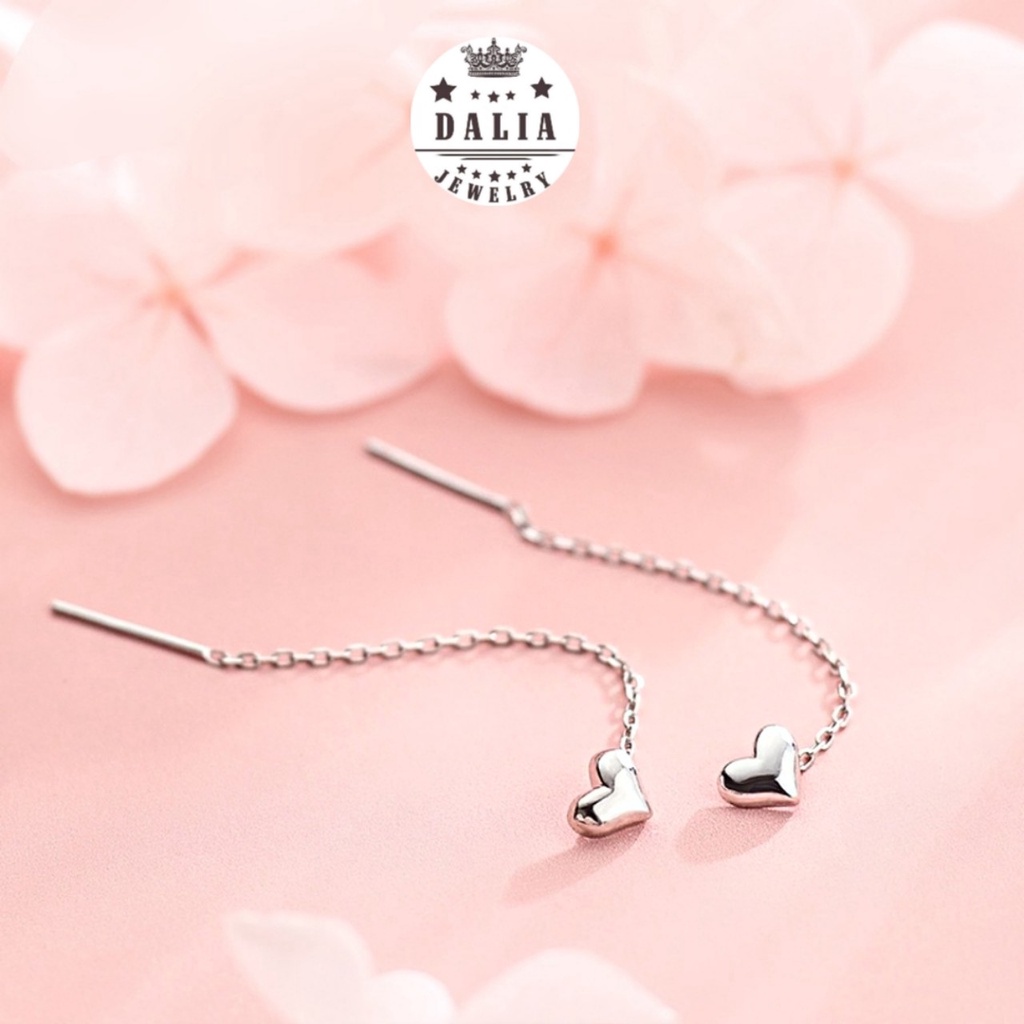 Bông tai bạc trái tim dạng móc tua dài DaLiA Jewelry khuyên tai nữ chuẩn bạc thu hút cho nàng