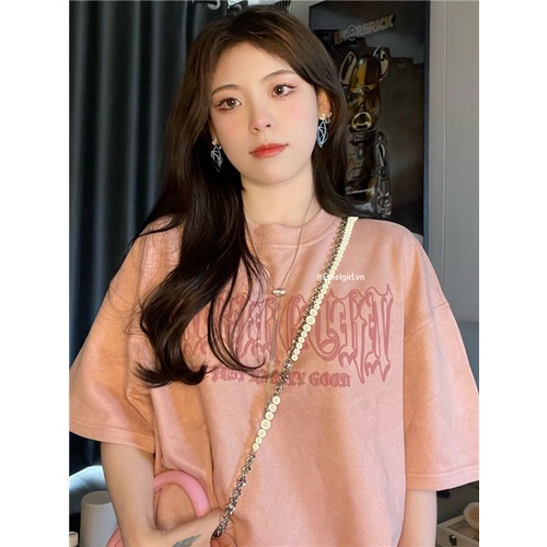 Áo Thun Tay Ngắn Cổ Tròn Form Rộng In Chữ Phong Cách retro Dễ Phối Đồ Cho Nữ