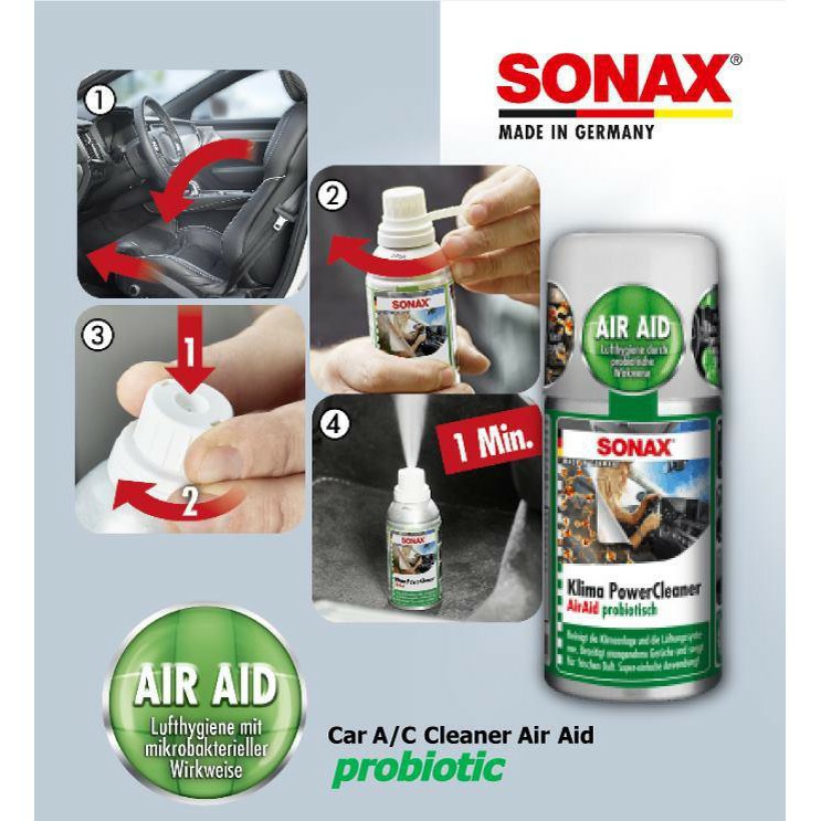 Khử mùi, diệt nấm mốc dàn lạnh ô tô thế hệ mới - Sonax a/c cleaner Air Aid (100ml)