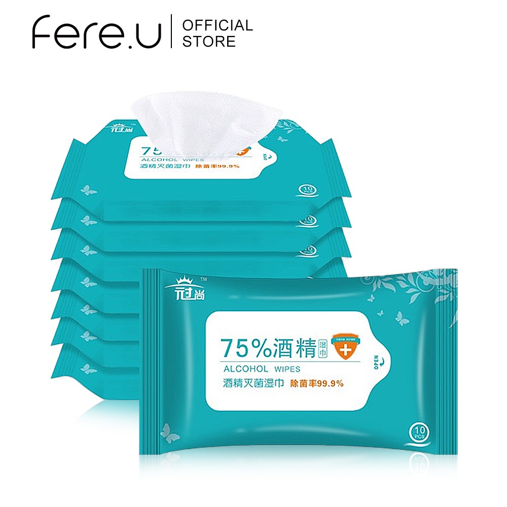 Set 10 Khăn Giấy Ướt FERE.U Khử Trùng Kích Thước Bỏ Túi Tiện Dụng Cho Du Lịch