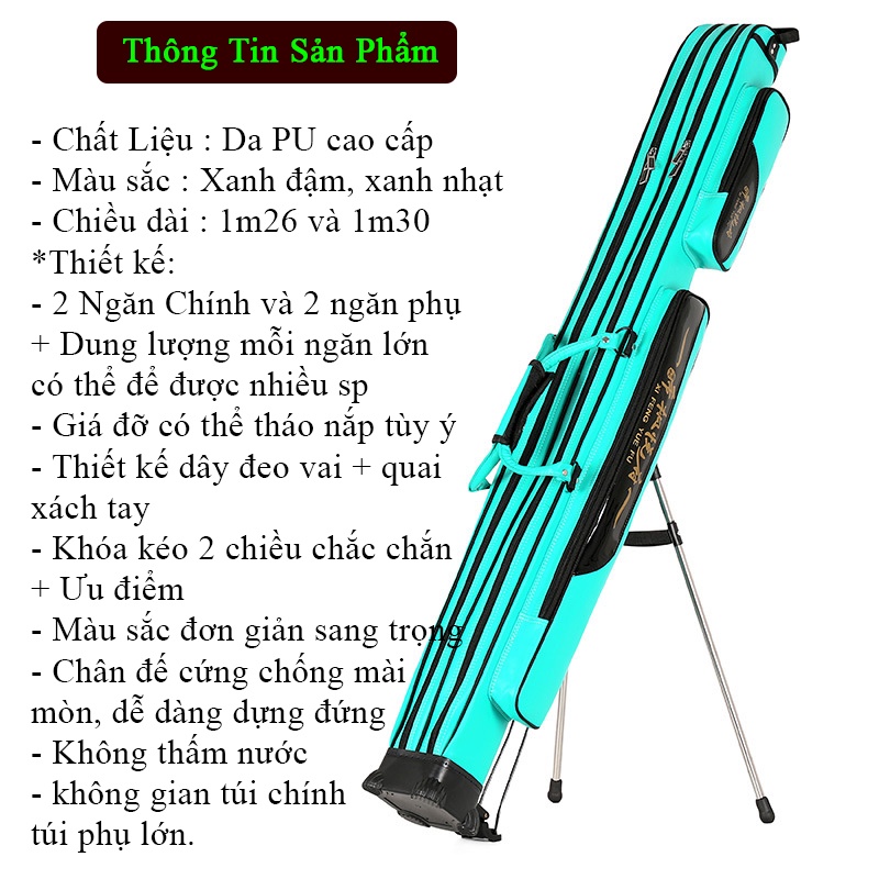 Bao Đựng Cần Câu 2 Ngăn Chất Liệu PU Da Cao Cấp Sang Trọng - AA54