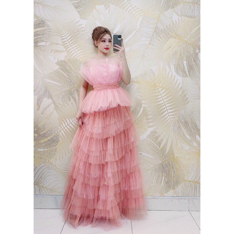 đầm cúp tầng dúm siêu phồng