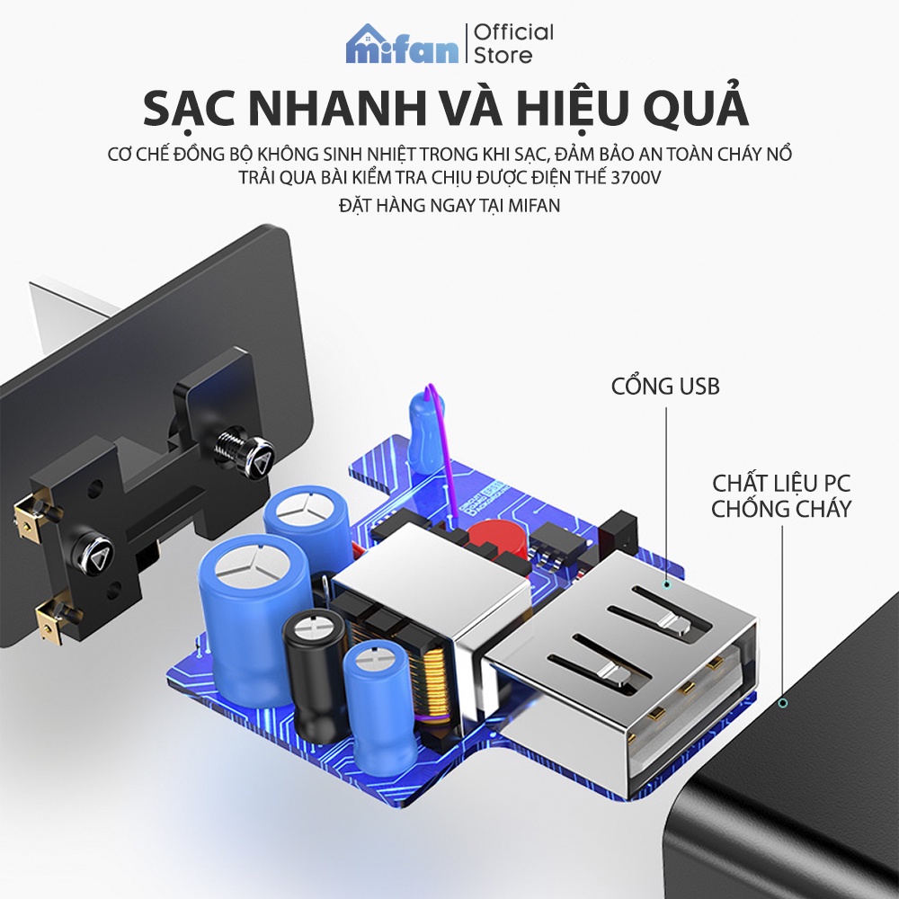 [Mã BMINCU50 giảm 50K đơn 250K] Củ sạc nhanh USB 5V 2A Mifan - 6 Cơ Chế Bảo Vệ An Toàn Cho Thiết Bị - Hàng Cao Cấp